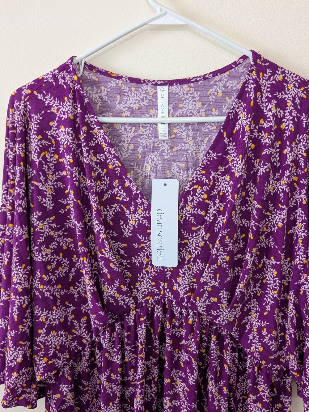 Dear Scarlett Dreamer Painted Purple V-Neck, Flutter Sleeve Empire Waist Blouse - Picture 3 of 15